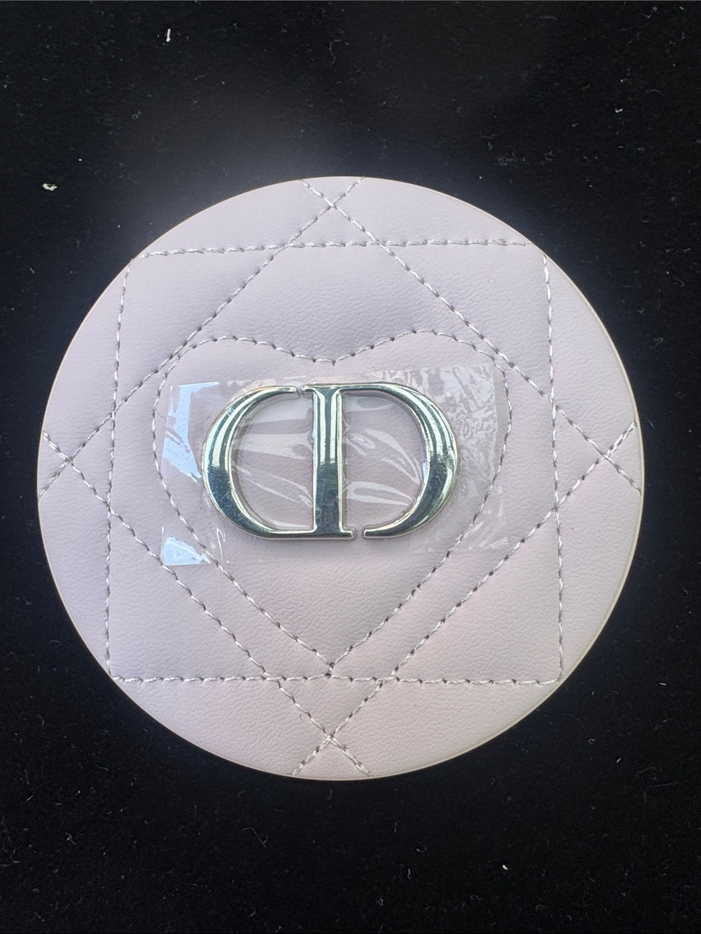 Dior Light Pink Quilted Round Compact Mirror with Silver CD Emblem